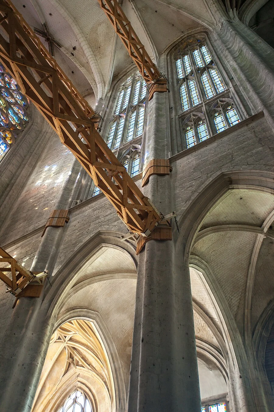 Steel flying props supporting the choir piers of Beauvais Cathedral