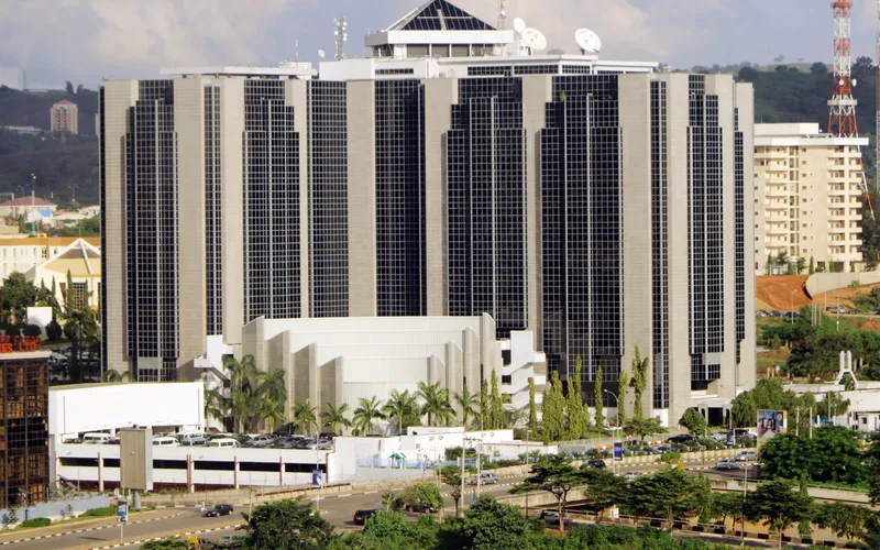 Central Bank of Nigeria headquarters building in Abuja, a multi-storey glass and concrete structure